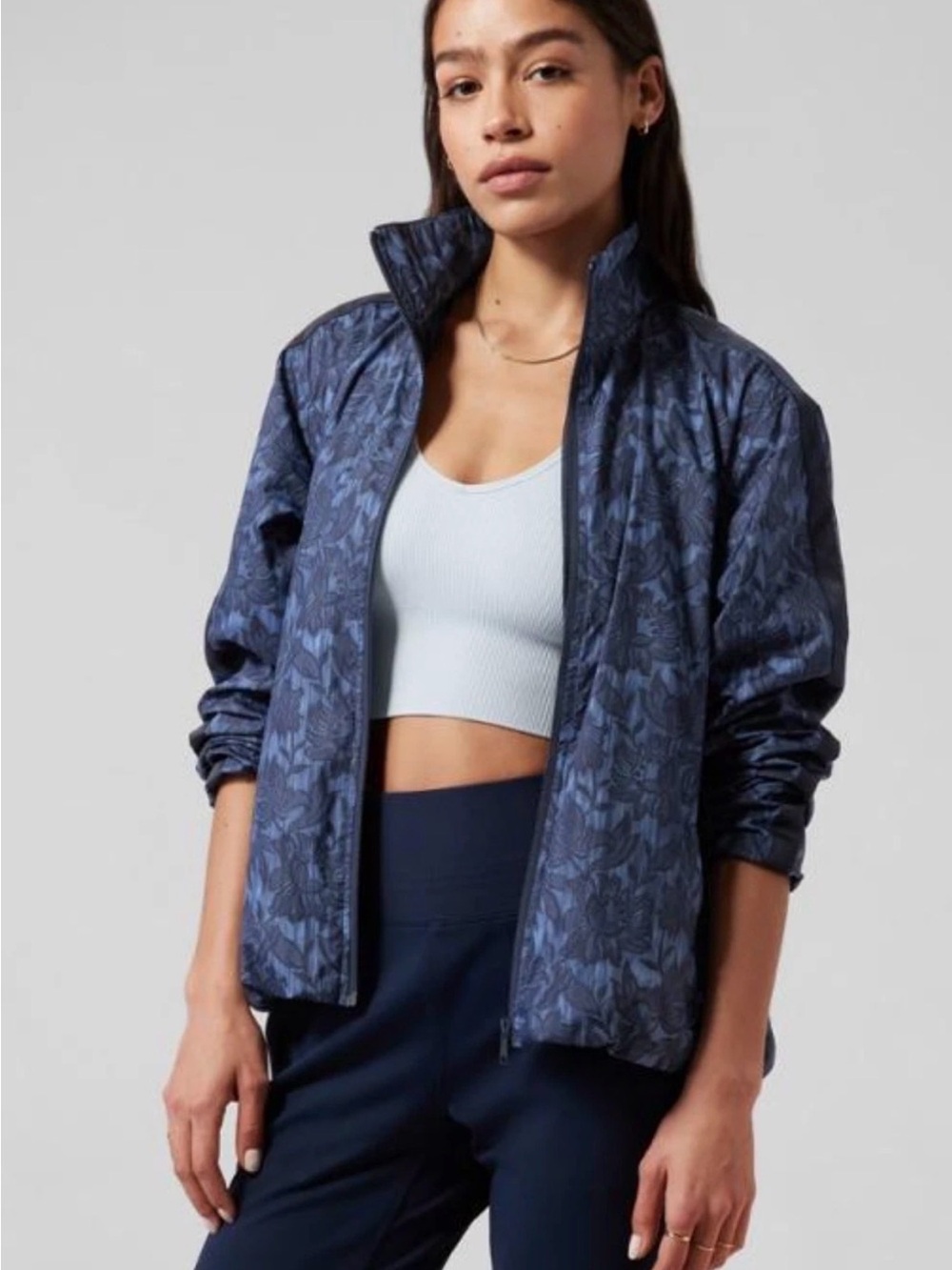 Athleta Floral Print Lightweight Zip Jacket Size Small Petite